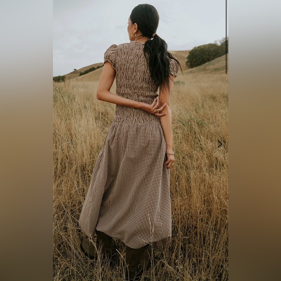 Bohme Opal Gingham Maxi Dress in Brown - Picture 2 of 6